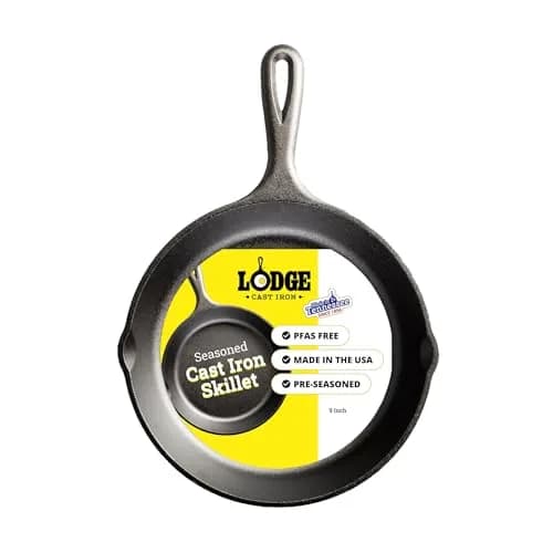 Lodge 9 Inch Seasoned Cast Iron Skillet | Naturally Non-Stick & Oven Safe thumbnail 1