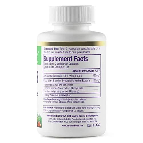 Paradise Herbs Andrographis Elderberry Isatis 60 Vegetarian Capsules | Bioactive, Vegan & Keto-Friendly thumbnail 2