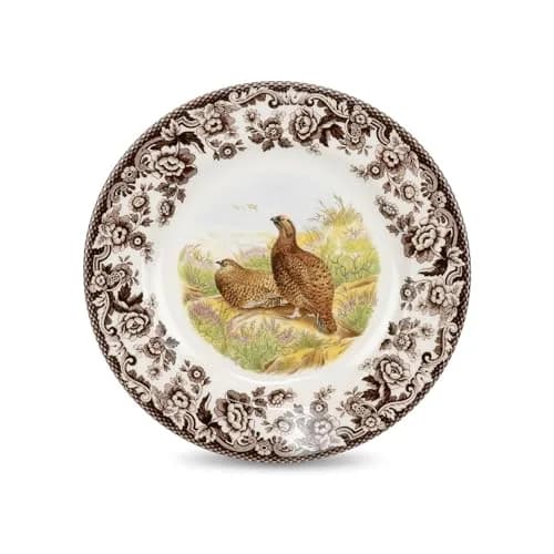 Spode Woodland Red Grouse Salad Plate 8" | British Game Bird Design, Fine Earthenware, Made in England, Microwave & Dishwasher Safe thumbnail 1