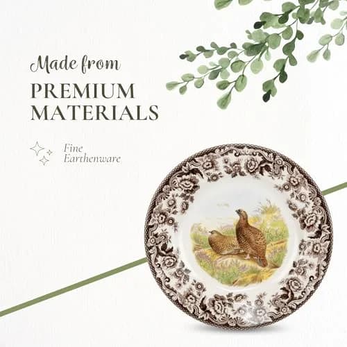 Spode Woodland Red Grouse Salad Plate 8" | British Game Bird Design, Fine Earthenware, Made in England, Microwave & Dishwasher Safe thumbnail 4