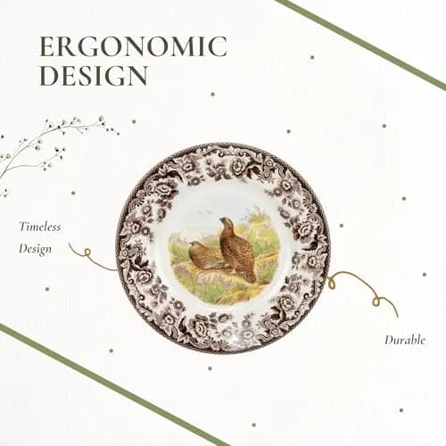 Spode Woodland Red Grouse Salad Plate 8" | British Game Bird Design, Fine Earthenware, Made in England, Microwave & Dishwasher Safe thumbnail 6