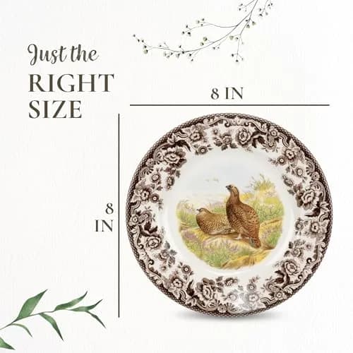 Spode Woodland Red Grouse Salad Plate 8" | British Game Bird Design, Fine Earthenware, Made in England, Microwave & Dishwasher Safe thumbnail 7