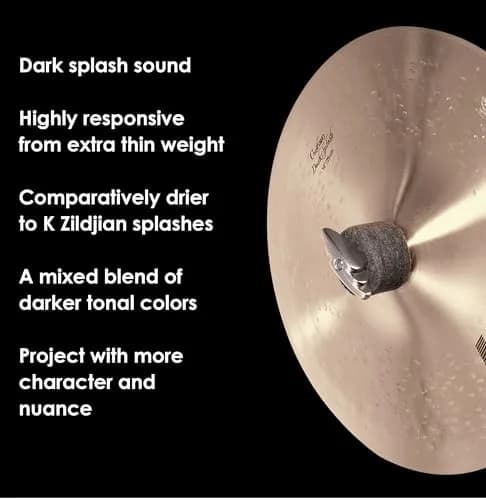 Zildjian 10" K Custom Dark Splash Cymbal | Dark, Responsive, Drier Sound for Drummers thumbnail 4