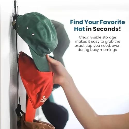 Jokari Over the Door Cap Rack Organizer 2 Pack Black | Holds Up to 32 Hats thumbnail 4