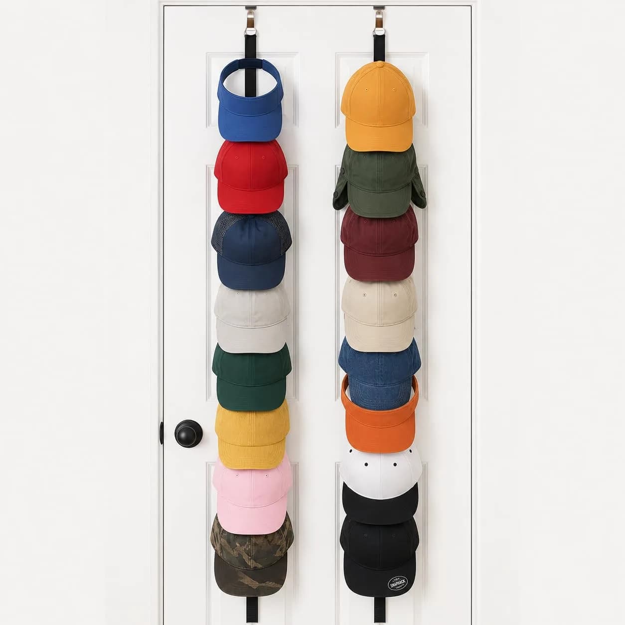 Jokari Over the Door Cap Rack Organizer 2 Pack Black | Holds Up to 32 Hats - main product image