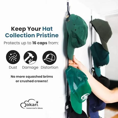 Jokari Over the Door Cap Rack Organizer 2 Pack Black | Holds Up to 32 Hats thumbnail 2