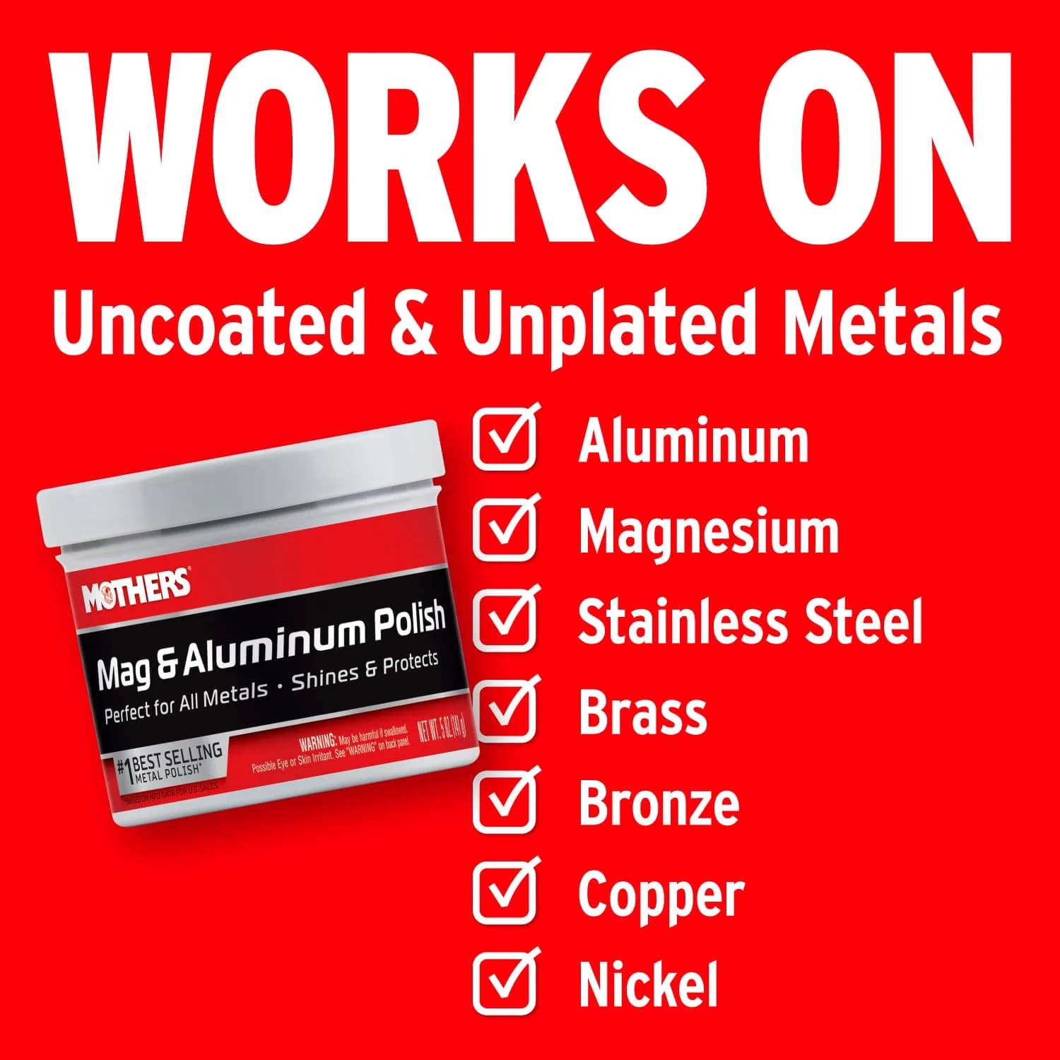 Mothers Mag & Aluminum Polish 5 oz (142g) | Brilliant Shine for All Automotive Metals - view 5