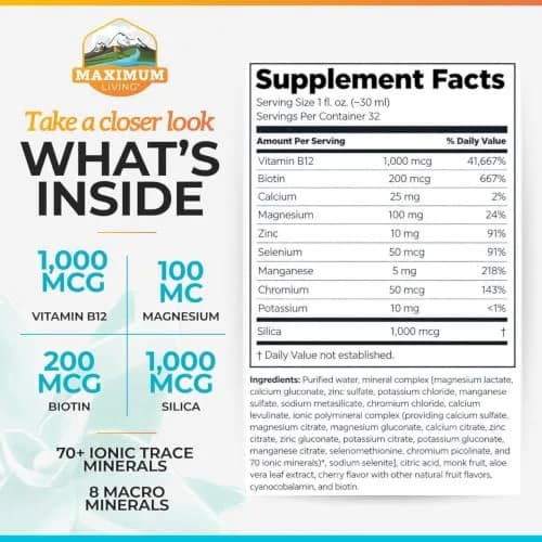Maximum Living MineralRich Plus Aloe Liquid Mineral Supplement | 32 Fl Oz | Supports Daily Wellness & Energy thumbnail 3
