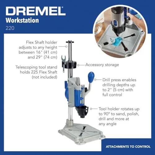 Dremel 220-01 Workstation Drill Press Stand with Flex Shaft Tool Stand, 2-Inch Depth | Precision Drilling & Polishing for DIY Projects thumbnail 2