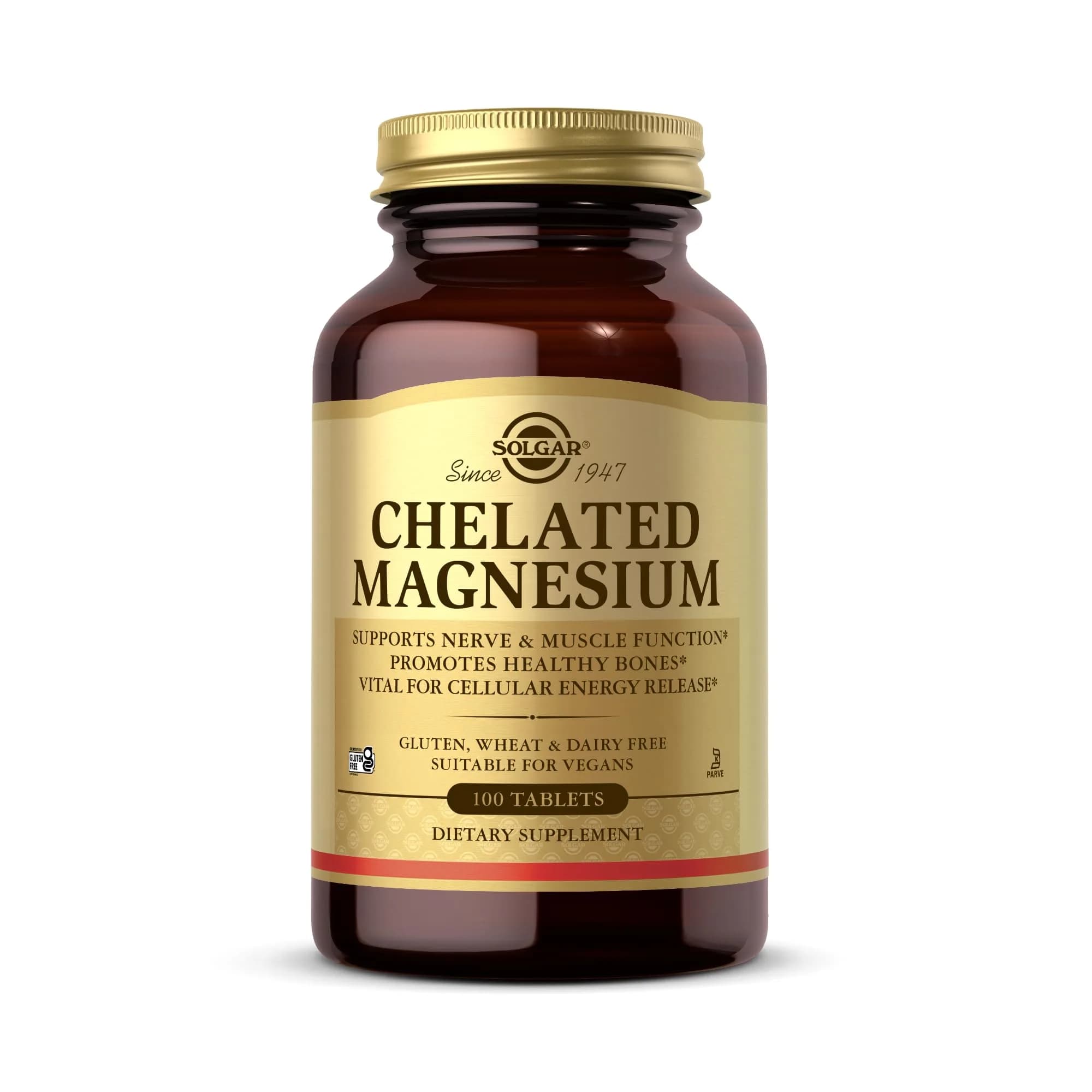 Solgar Chelated Magnesium Tablets 100 Count (227 g / 0.5 lb) | Gluten-Free, Vegan, Non-GMO Mineral Supplement — Tablets