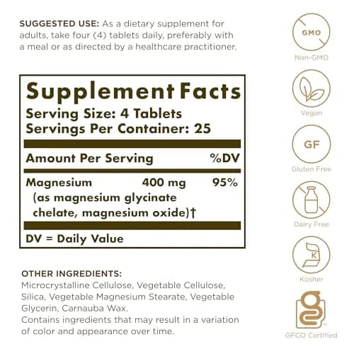 Solgar Chelated Magnesium Tablets 100 Count (227 g / 0.5 lb) | Gluten-Free, Vegan, Non-GMO Mineral Supplement thumbnail 2