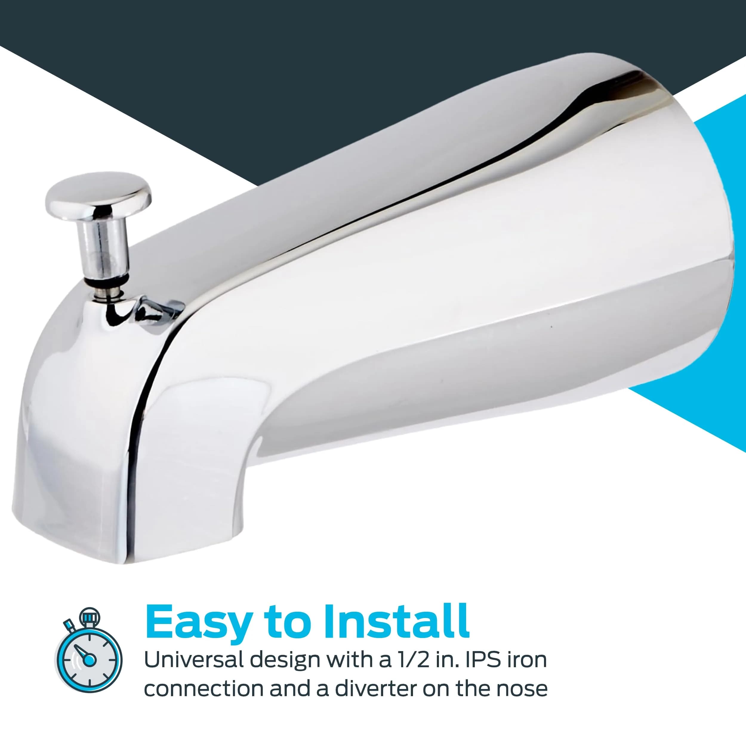 EZ-FLO 5-3/8 Inch Nose Diverter Tub Spout | 13.6 cm (5.35") Zinc with Chrome Finish - view 5