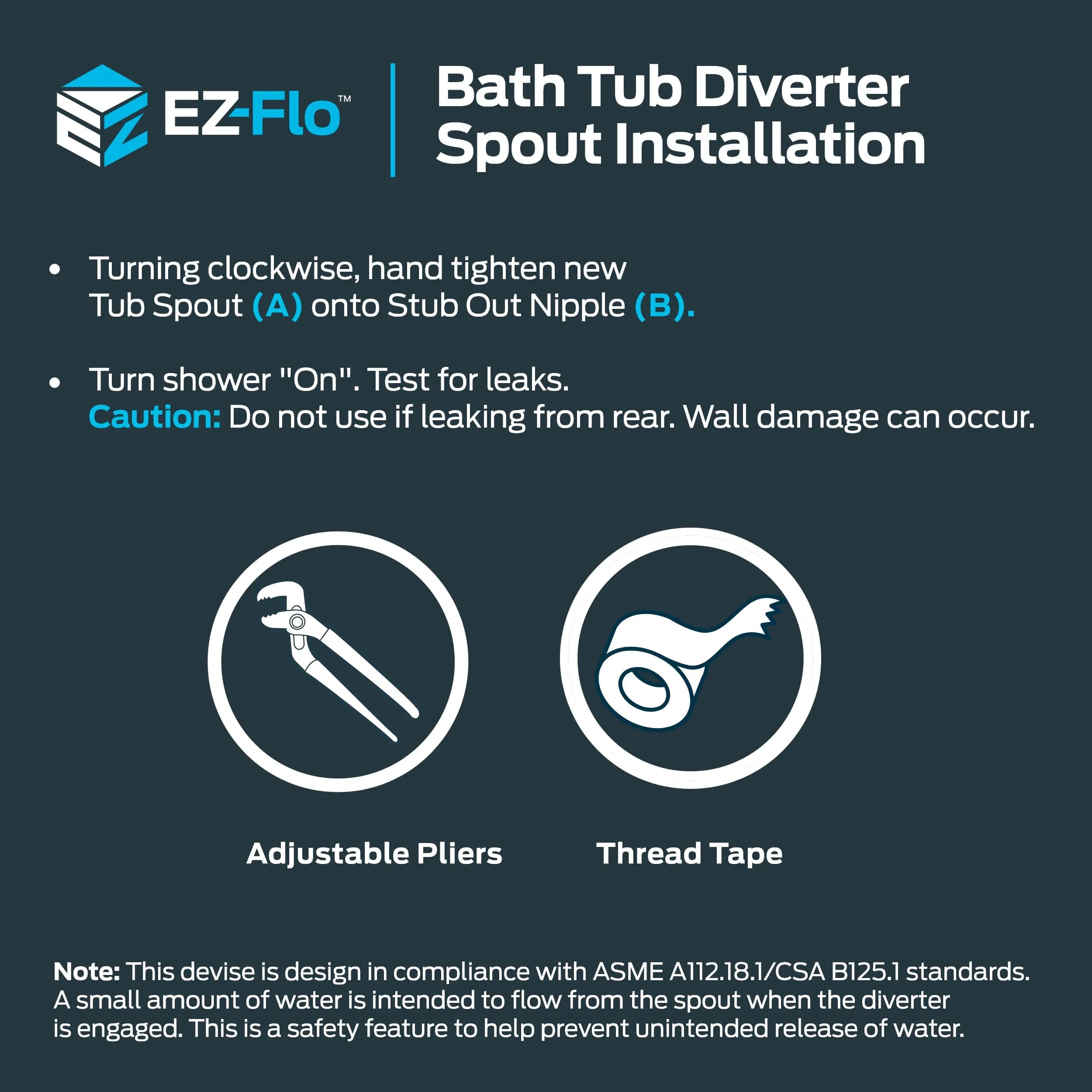 EZ-FLO 5-3/8 Inch Nose Diverter Tub Spout | 13.6 cm (5.35") Zinc with Chrome Finish - view 7