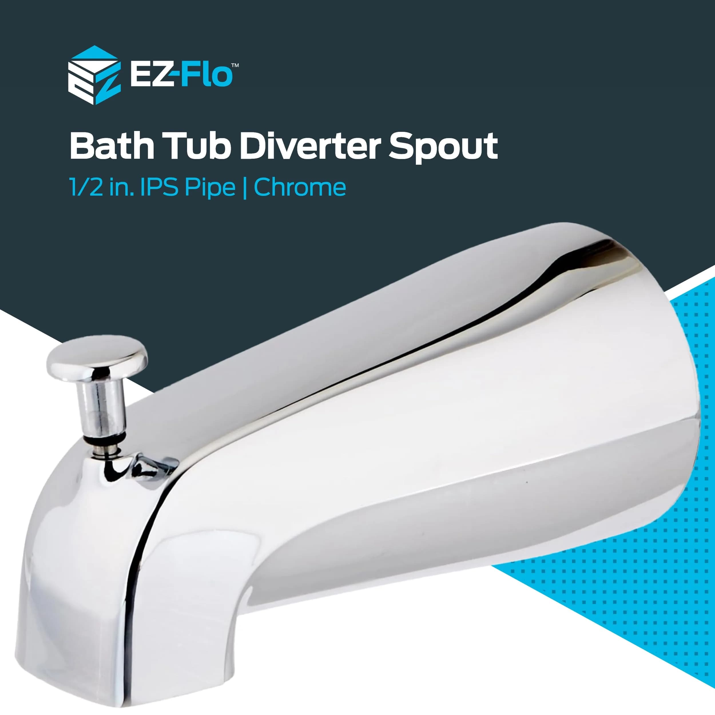 EZ-FLO 5-3/8 Inch Nose Diverter Tub Spout | 13.6 cm (5.35") Zinc with Chrome Finish - view 2