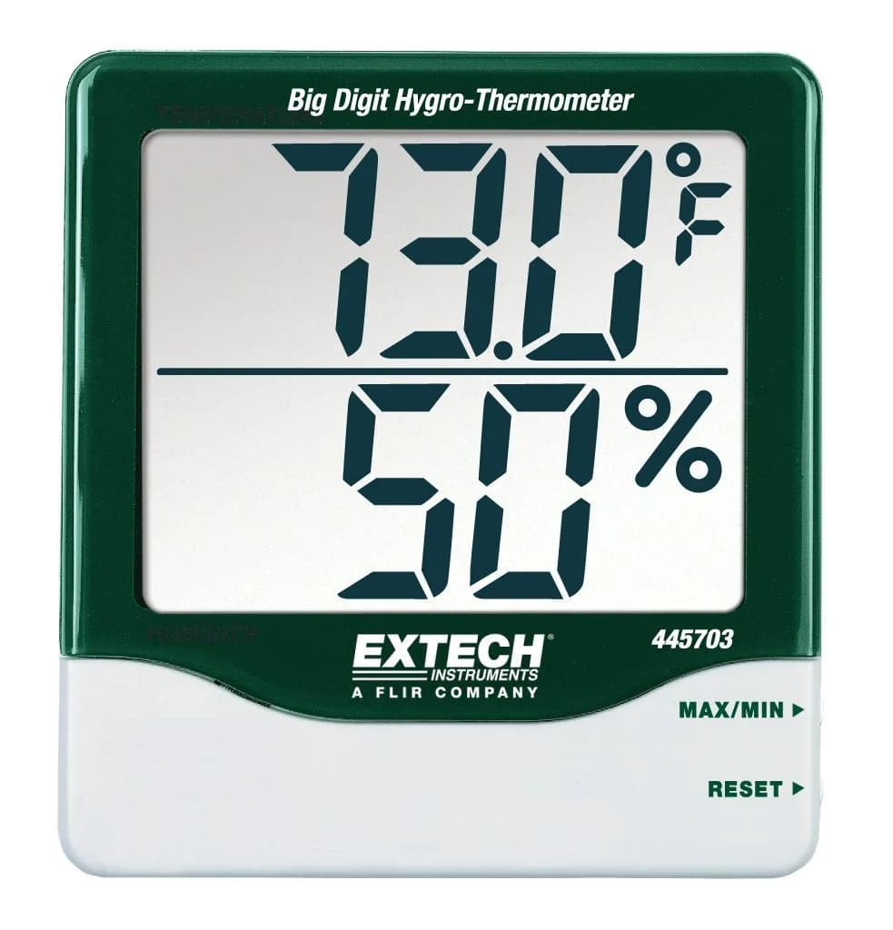Extech Big Digit Indoor Humidity and Temperature Meter | 1in LCD, ±5%RH, ±1°C | Wall Mount & Stand Included — Big Digit Hygro-Thermometer