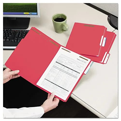 SMEAD Red Fastener File Folders with Prongs 3 Tab Letter Size | Durable, Environmentally Responsible Office File thumbnail 2