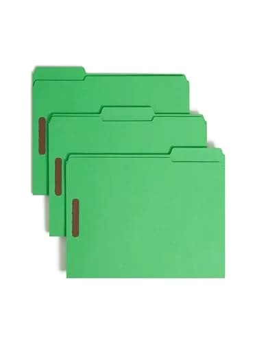 SMEAD Fastener File Folder with Prongs, 3 Tab Letter Size | Green 50 Pack, 11-5/8 x 9-1/2 inches thumbnail 1