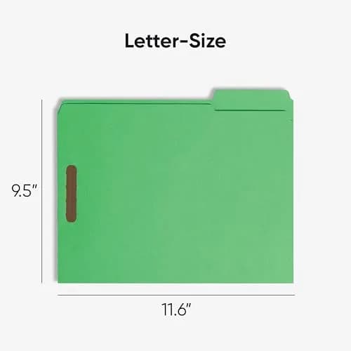 SMEAD Fastener File Folder with Prongs, 3 Tab Letter Size | Green 50 Pack, 11-5/8 x 9-1/2 inches thumbnail 3