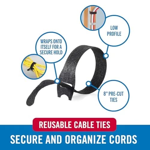 VELCRO Brand ONE-WRAP Cable Ties, 8in x 1/2in, Black, 25 Pack | Reusable Wire & Cord Organizer thumbnail 2