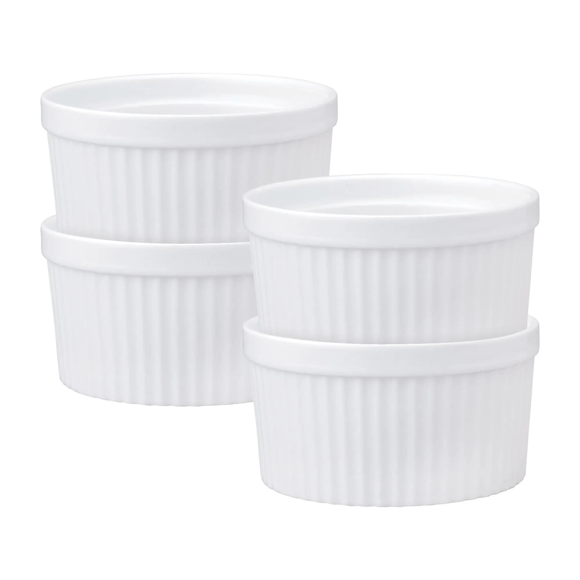 HIC Kitchen Souffle Ramekin Fine Porcelain 14oz Set of 4 | Oven & Dishwasher Safe