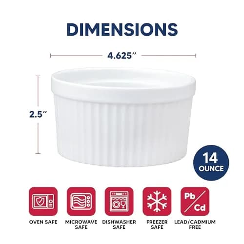 HIC Kitchen Souffle Ramekin Fine Porcelain 14oz Set of 4 | Oven & Dishwasher Safe thumbnail 6