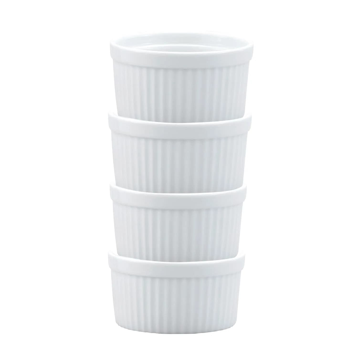 HIC Kitchen Souffle Ramekin, Fine Porcelain, 10-Ounce | Oven & Dishwasher Safe, Set of 4