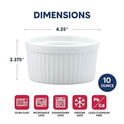 HIC Kitchen Souffle Ramekin, Fine Porcelain, 10-Ounce | Oven & Dishwasher Safe, Set of 4 thumbnail 2