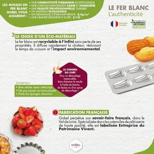 Gobel Madeleine Pan 12 Shells 15.6 x 7.9 in | Traditional Tin Plated Steel for Perfect Shell-Shaped Cakes thumbnail 6