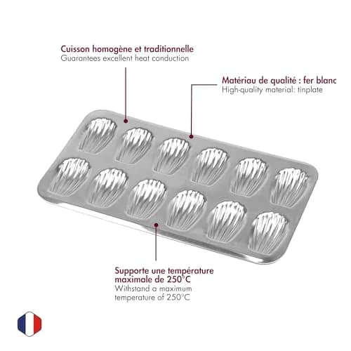 Gobel Madeleine Pan 12 Shells 15.6 x 7.9 in | Traditional Tin Plated Steel for Perfect Shell-Shaped Cakes thumbnail 2