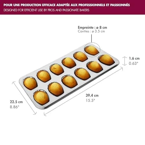 Gobel Madeleine Pan 12 Shells 15.6 x 7.9 in | Traditional Tin Plated Steel for Perfect Shell-Shaped Cakes thumbnail 3