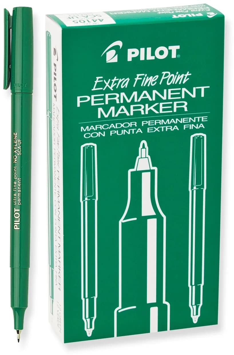 PILOT Extra Fine Point Permanent Markers, Green Ink | Precise, Xylene-Free, 12-Pack for Labels & Art