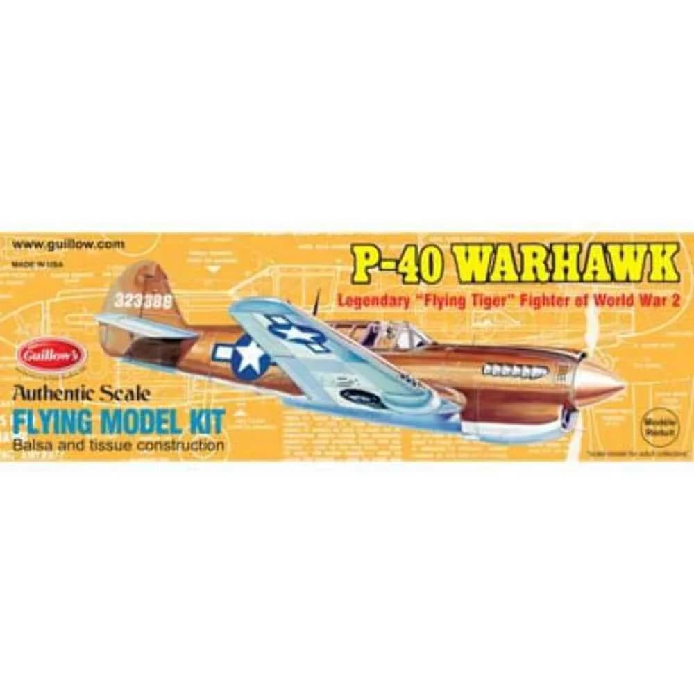 Guillow's Curtiss P-40 Warhawk Model Kit | WWII Airplane Scale Replica (13.7 in / 35 cm wingspan)