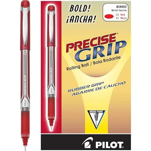 Pilot Precise Grip Liquid Ink Rolling Ball Stick Pens, Bold Point, Red Ink | Skip-Free, Water & Fade Resistant (12-pack, 1.0mm) thumbnail 1