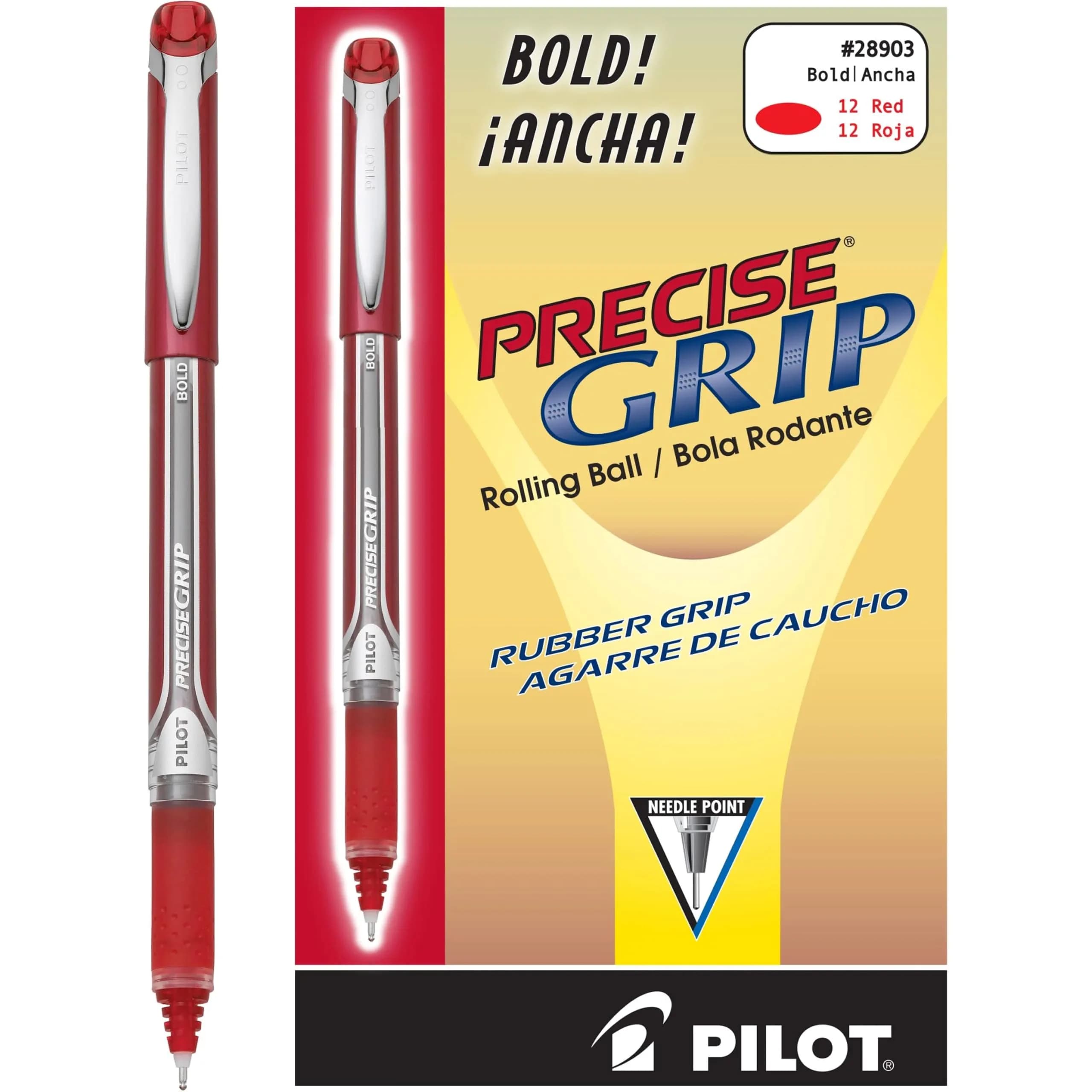 Pilot Precise Grip Liquid Ink Rolling Ball Stick Pens, Bold Point, Red Ink | Skip-Free, Water & Fade Resistant (12-pack, 1.0mm)