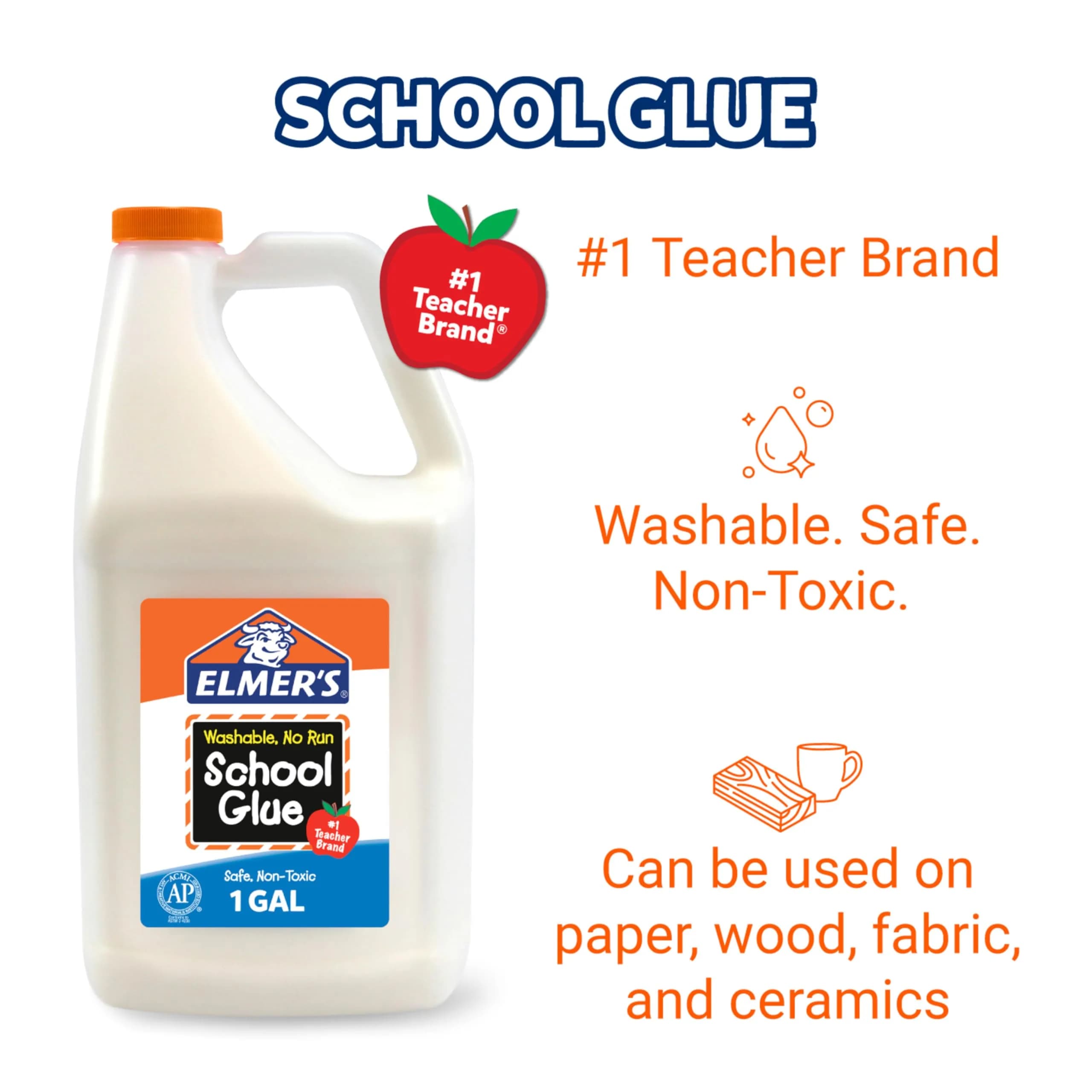 Elmer's Washable White School Glue, 1 Gallon (128 oz) - Bulk Craft & Slime Adhesive - view 3