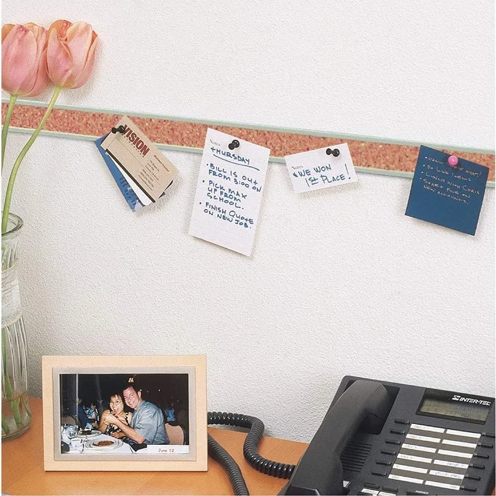 Quartet 36" x 1" Cork Bulletin Bar Strip | Aluminum Frame, Self-Healing Natural Cork | Includes Mounting Tape & 5 Push Pins - view 3