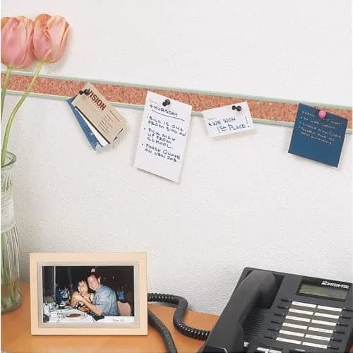 Quartet 36" x 1" Cork Bulletin Bar Strip | Aluminum Frame, Self-Healing Natural Cork | Includes Mounting Tape & 5 Push Pins thumbnail 3