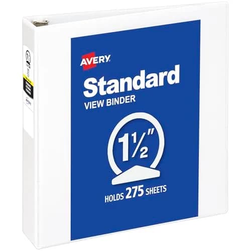 Avery Standard View 3 Ring Binder, 1.5" Round Rings, 275-Sheet Capacity, 2.1" Spine, White | Lightweight Organization & Occasional Referencing thumbnail 1