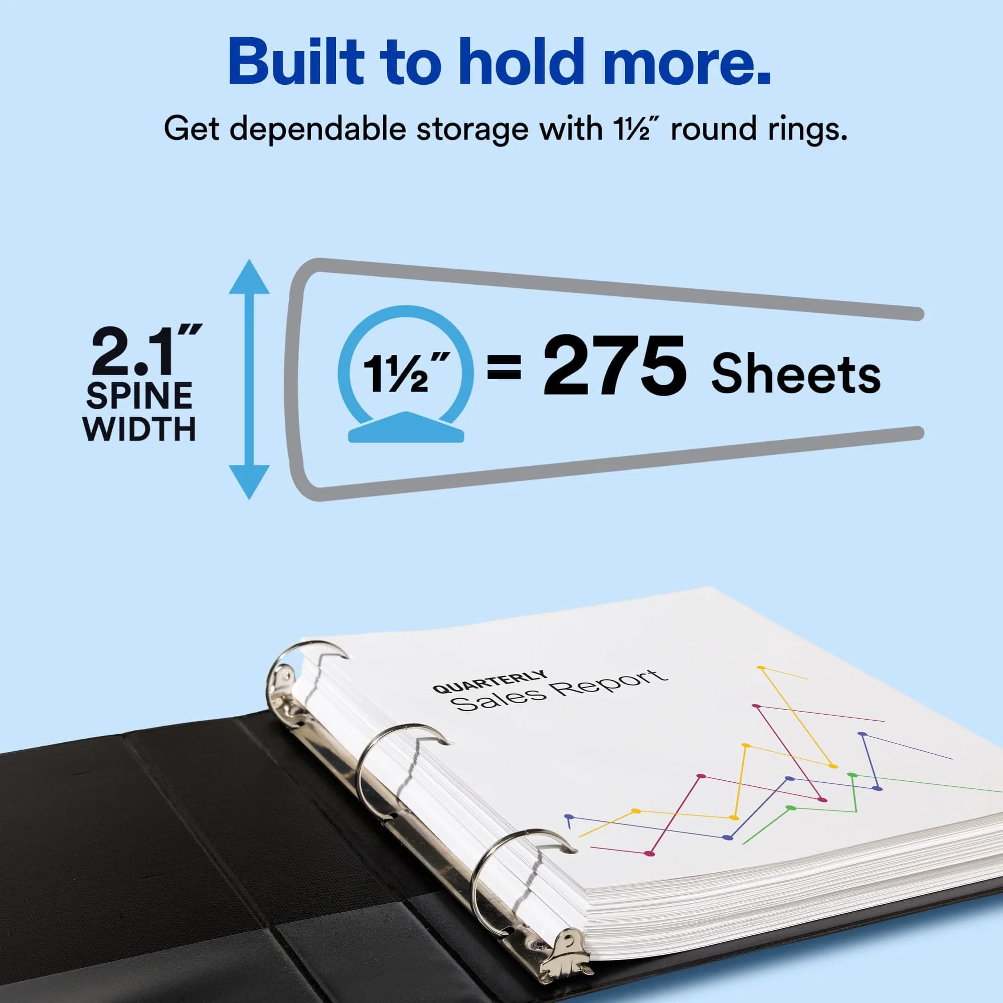 Avery Standard View 3 Ring Binder, 1.5" Round Rings, 275-Sheet Capacity, 2.1" Spine, White | Lightweight Organization & Occasional Referencing - view 2