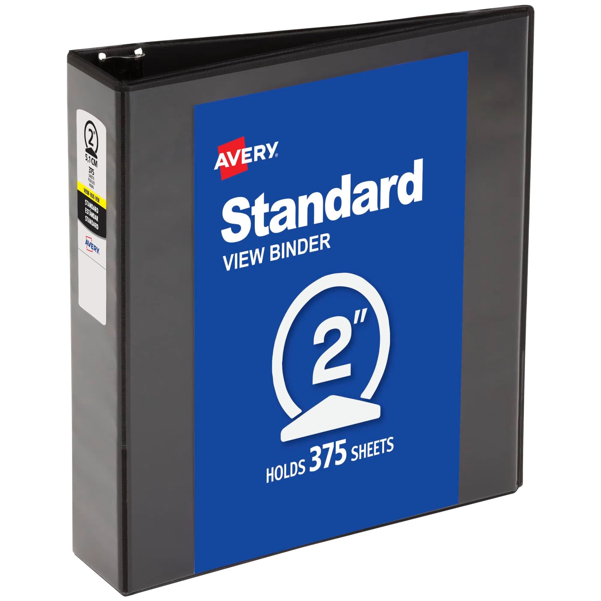 Avery Standard View 3 Ring Binder, 2" Round Rings, 375-Sheet Capacity, 2.8 Inch Spine, Black, Pack of 12 | Bulk Pack Storage Binder — 375 Sheets