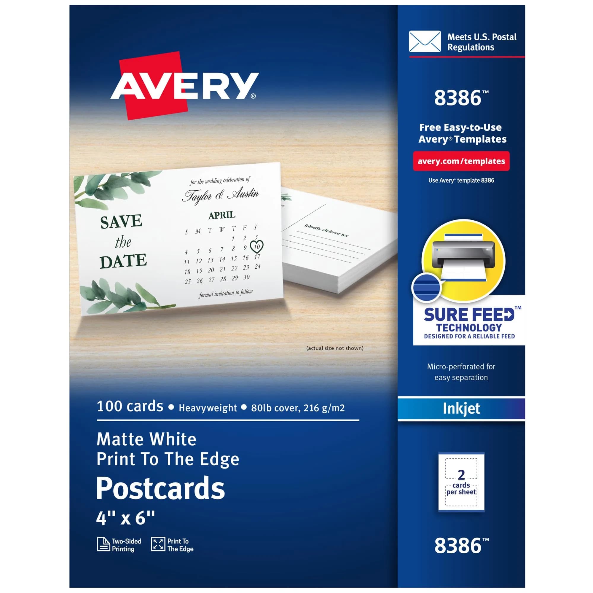 Avery Printable Postcards 4" x 6" Matte White | Customizable, Double-Sided, 100 Cards