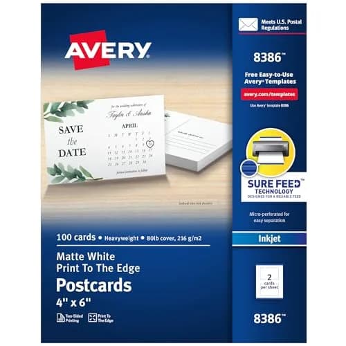 Avery Printable Postcards 4" x 6" Matte White | Customizable, Double-Sided, 100 Cards thumbnail 1