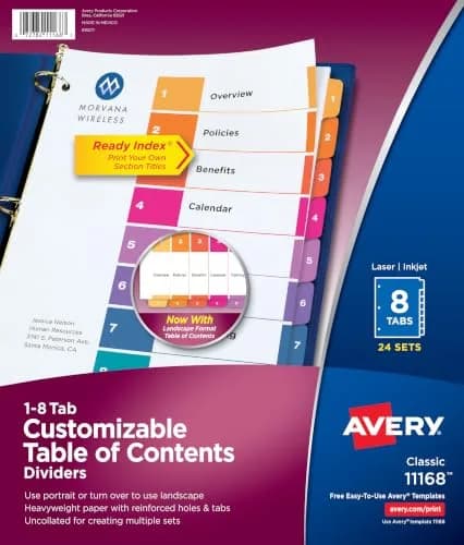 Avery Ready Index Table of Contents Dividers, 8-Tab, Color, 24 Sets | Printable & Reinforced for Professional Organization thumbnail 1
