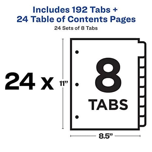 Avery Ready Index Table of Contents Dividers, 8-Tab, Color, 24 Sets | Printable & Reinforced for Professional Organization thumbnail 6