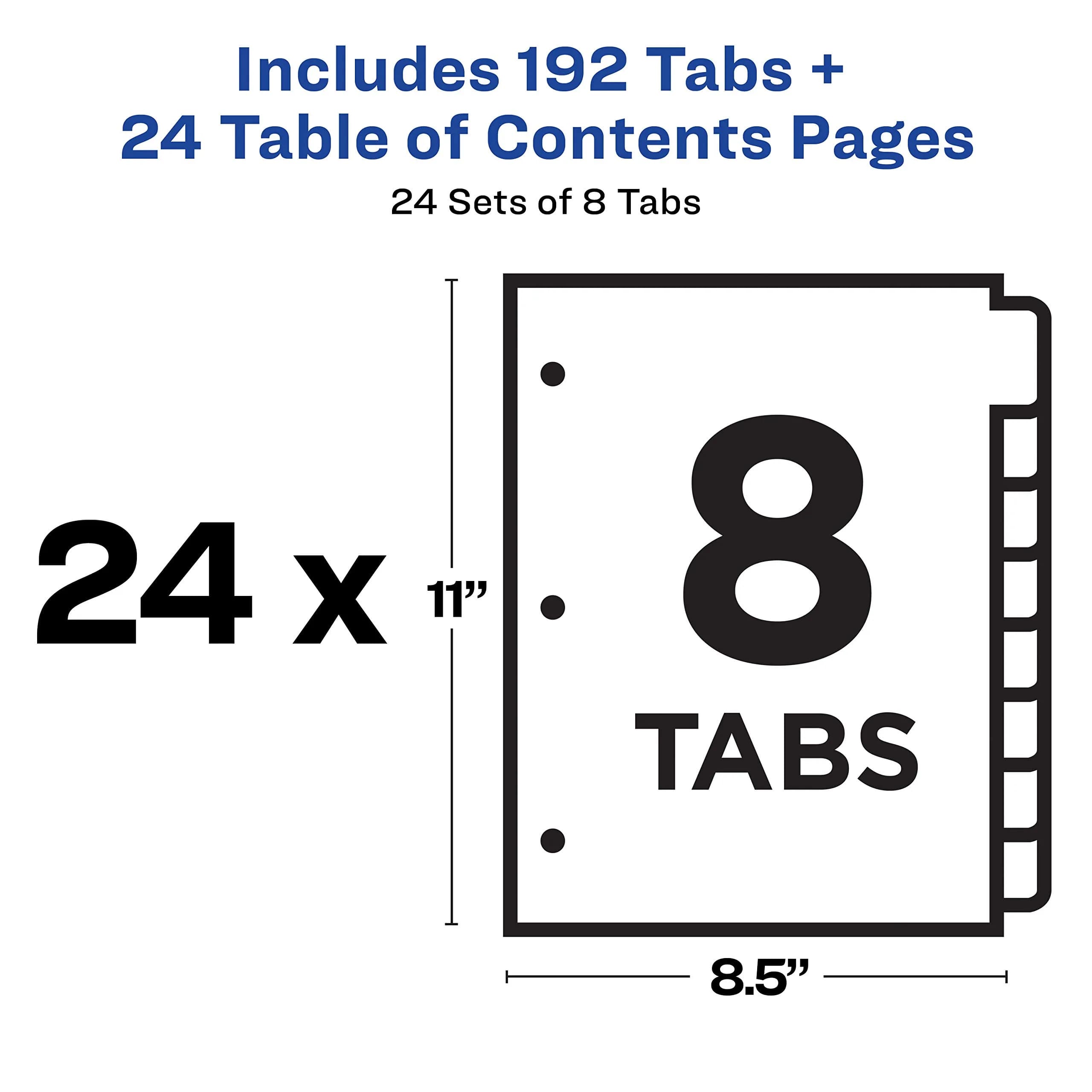 Avery Ready Index Table of Contents Dividers, 8-Tab, Color, 24 Sets | Printable & Reinforced for Professional Organization - view 6