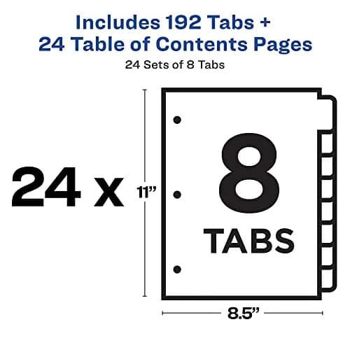 Avery Ready Index Table of Contents Dividers, 8-Tab, Color, 24 Sets | Printable & Reinforced for Professional Organization thumbnail 3
