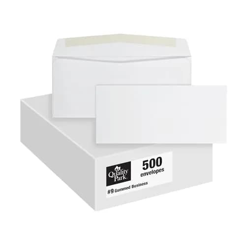Quality Park #9 Envelopes, Letter Size White Mailing Envelopes, 3-7/8 x 8-7/8 Inch, No Window, Gummed Closure, 500/Box thumbnail 1