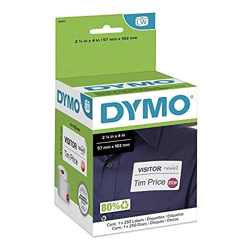 DYMO Authentic LW Name Badge Labels, White, 5.7cm x 10.2cm (2-1/4" x 4") | 12-Hour Expiration Notification Disks thumbnail 1