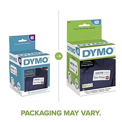 DYMO Authentic LW Name Badge Labels, White, 5.7cm x 10.2cm (2-1/4" x 4") | 12-Hour Expiration Notification Disks thumbnail 3