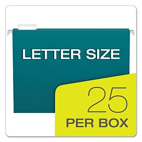 Pendaflex Recycled Hanging Folders Letter Size Teal 1/5 Cut | Eco-Friendly Office Storage thumbnail 2